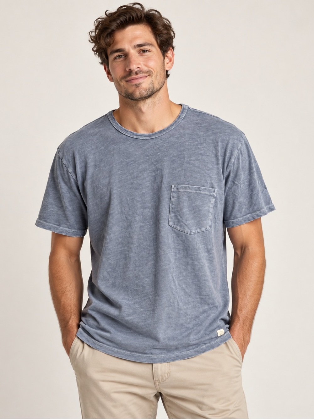 Marine Layer Men’s L/XL Washed Blue Pocket T-Shirt Crew Neck Short Sleeve